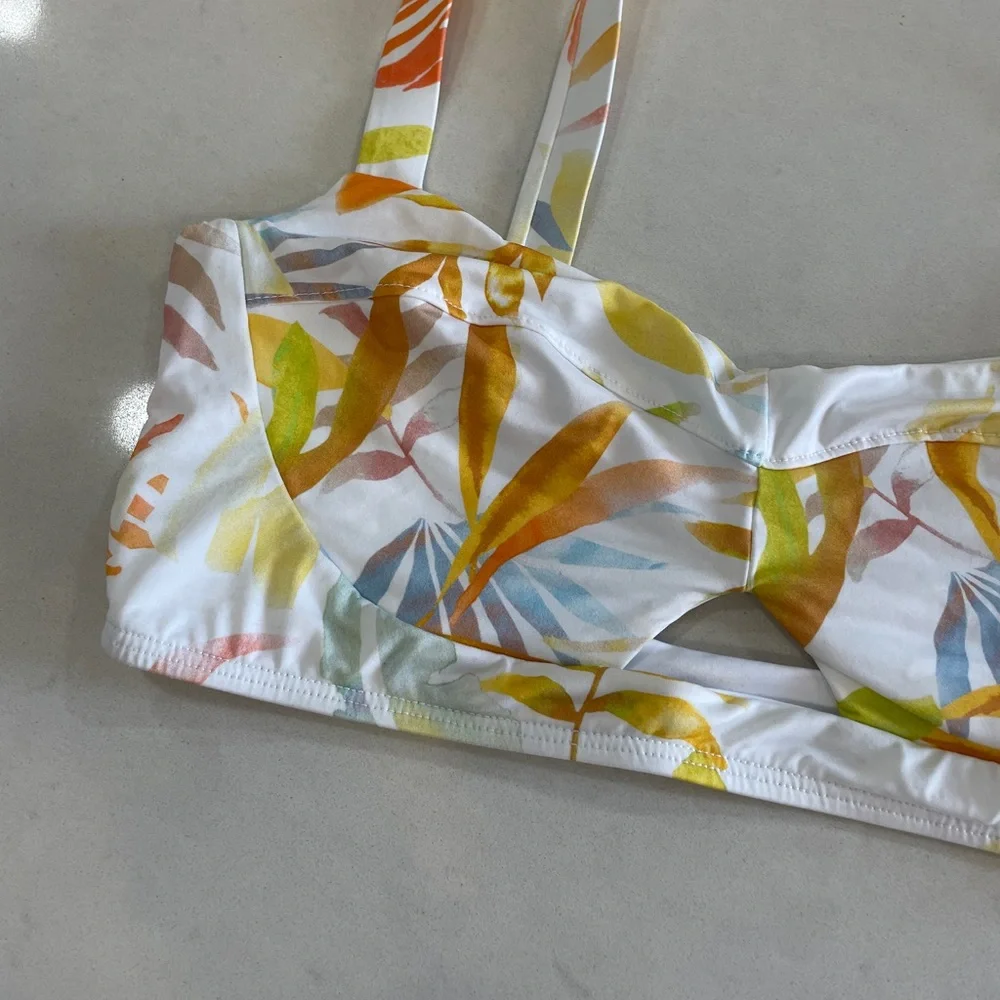 L*Space Tropical Print Bikini Set White Multicolor Bitsy Bottom | NWOT M & XL